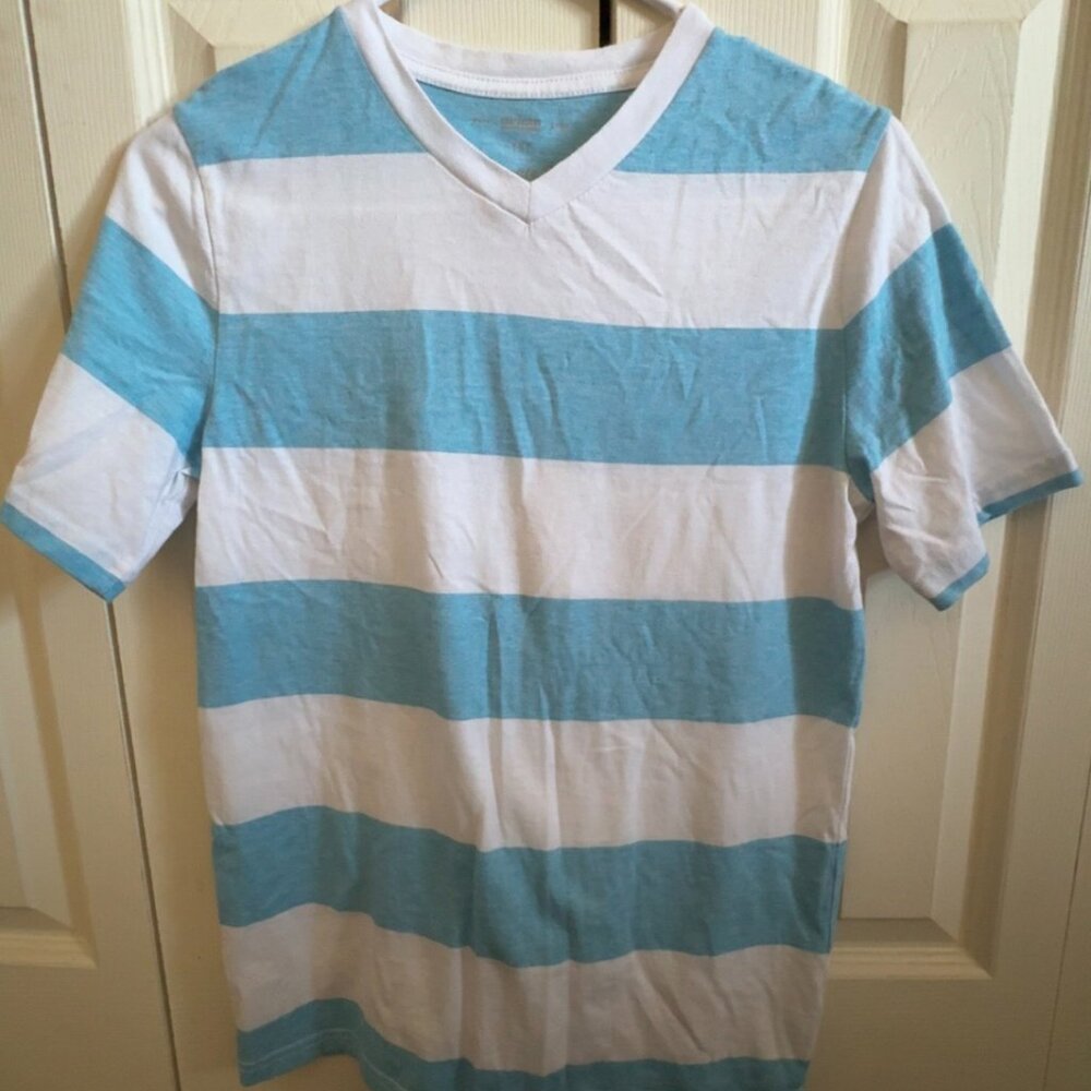 Urban Outfitters Boys YLG Blue and White Striped V Neck Dressy Shirt